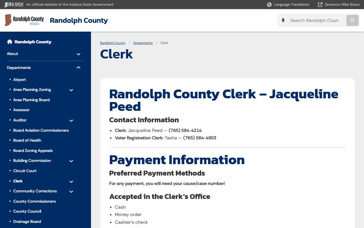 Randolph County Clerk court records office page