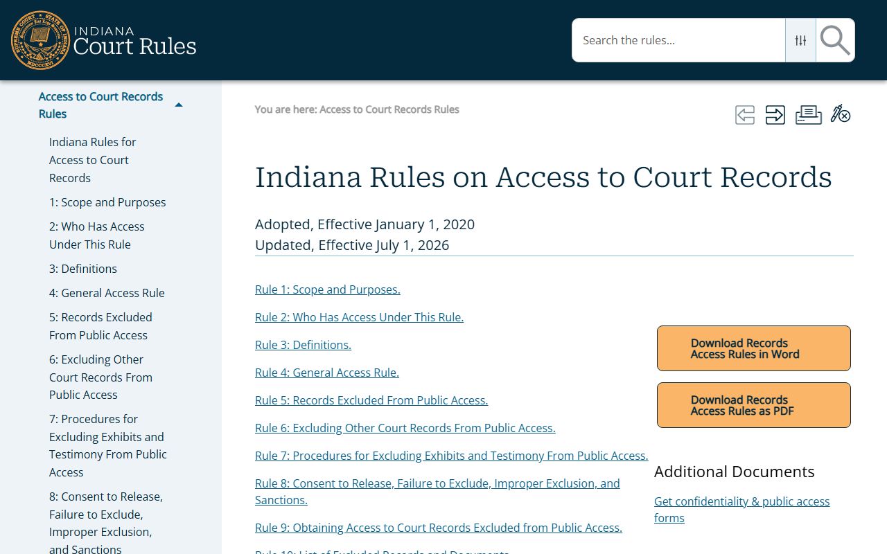 Randolph County court records Indiana access to court records rules