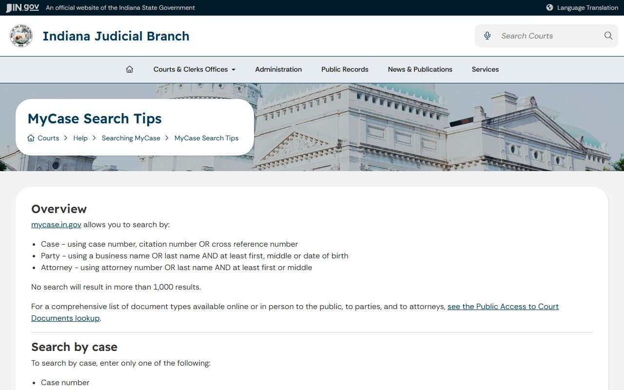 Randolph County court records MyCase search tips