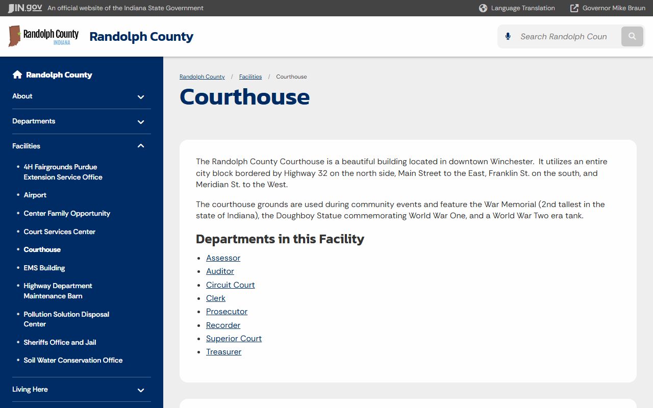 Randolph County court records courthouse facility in Winchester Indiana