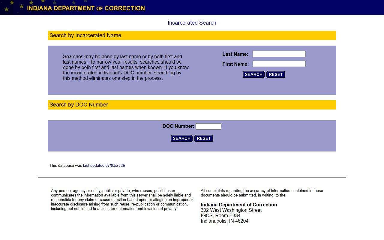 Randolph County inmate search Indiana DOC offender search