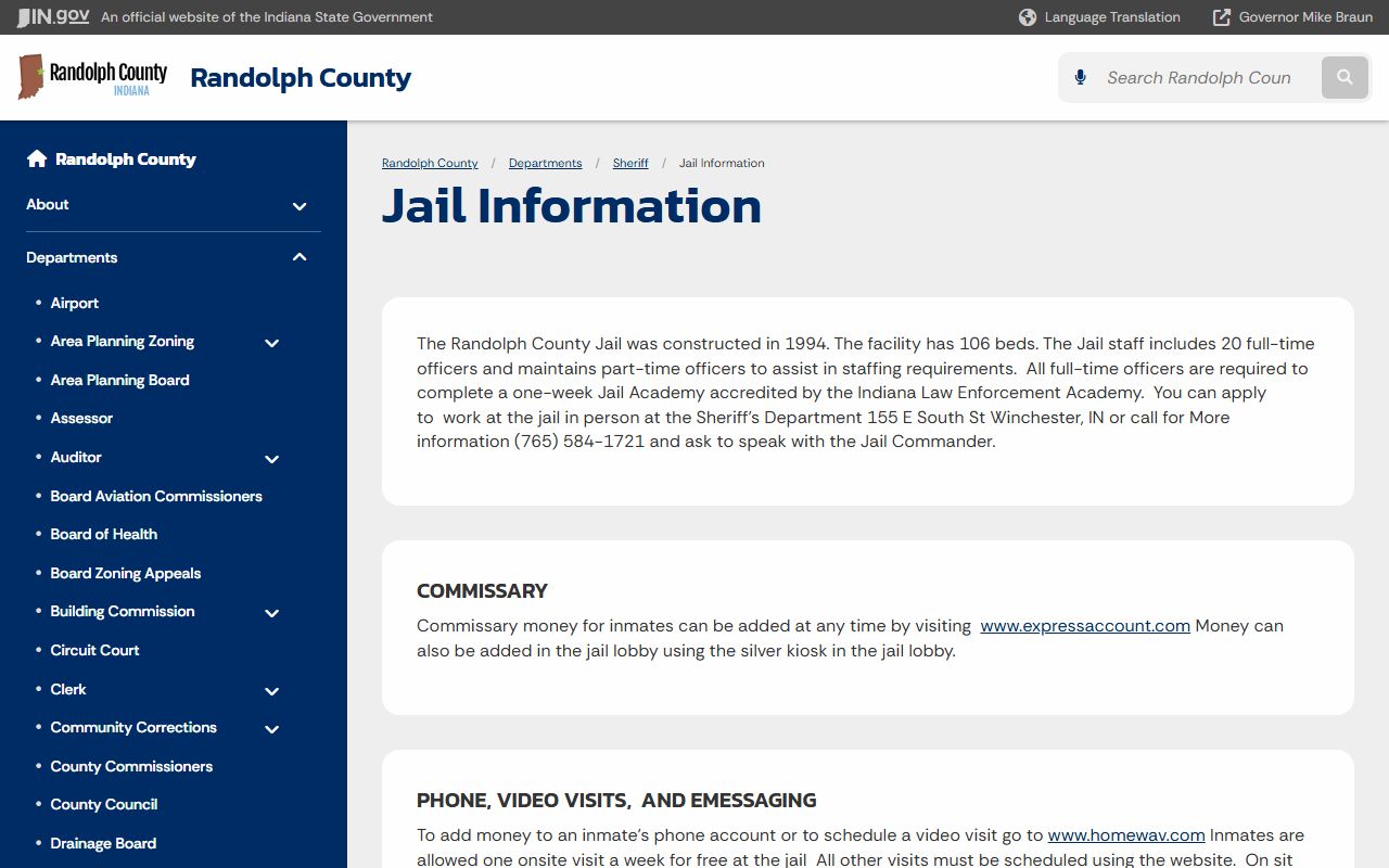 Randolph County inmate search jail information page