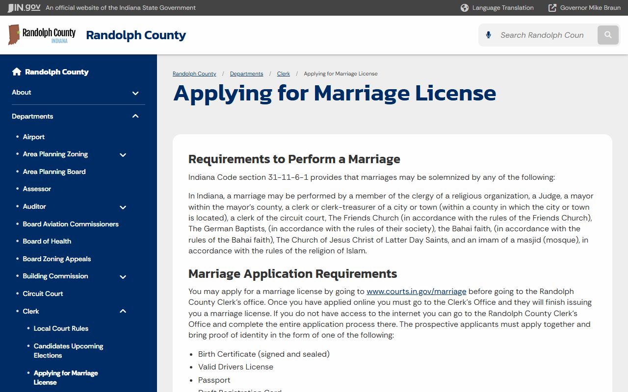 Randolph County marriage records marriage license requirements