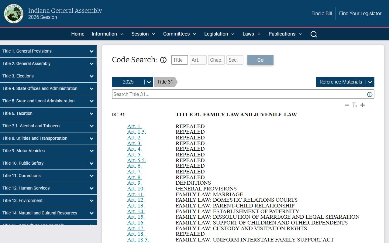 Randolph County marriage and divorce records Indiana Code Title 31