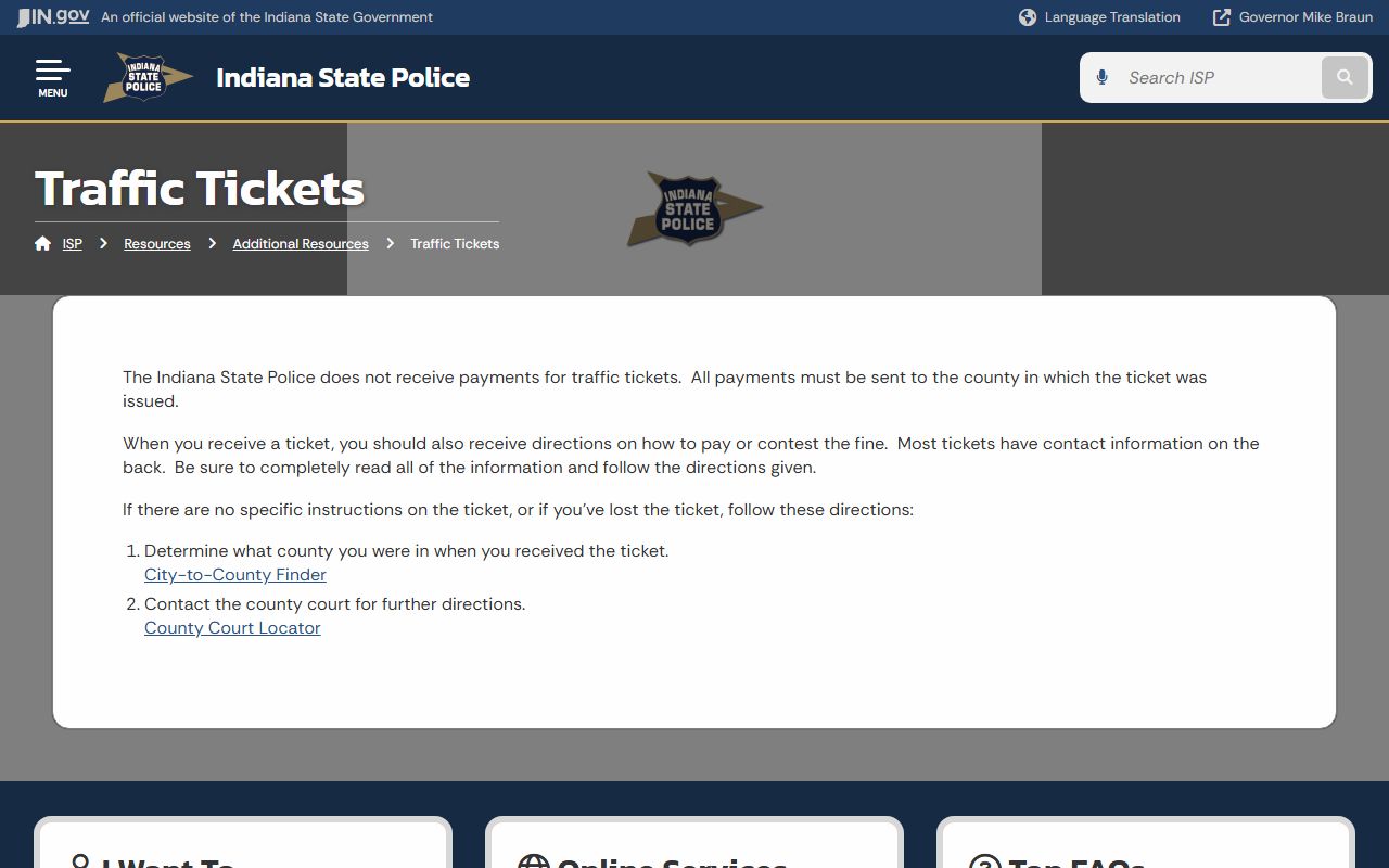 Randolph County traffic court records Indiana State Police ticket guidance